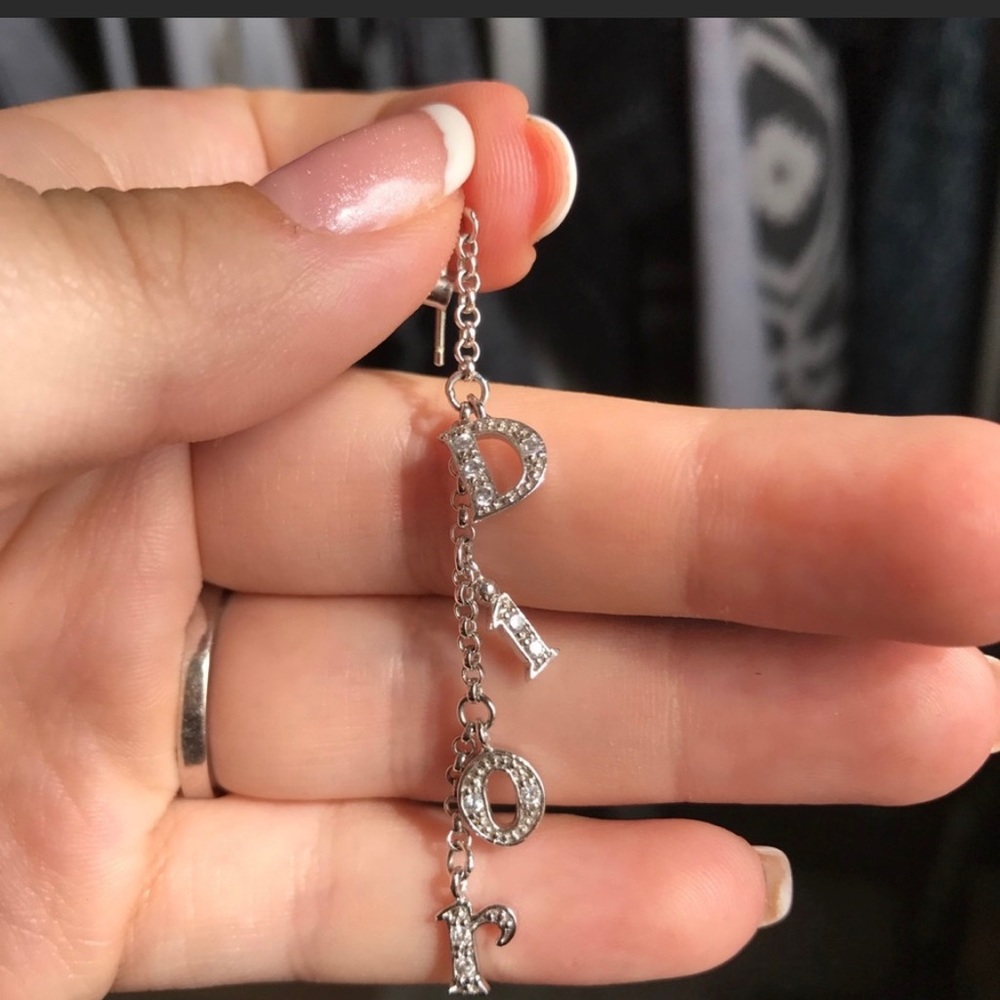 VINTAGE DIOR GALLIANO Silver Rhinestone Drop Earrings Oblique “D1OR” Swarovski - Picture 2 of 12